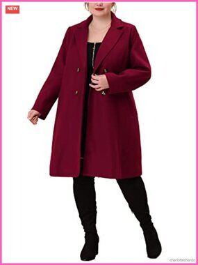 Plus Size Double Breasted Notch Lapel Long Pea Coat Mid-Length Winter